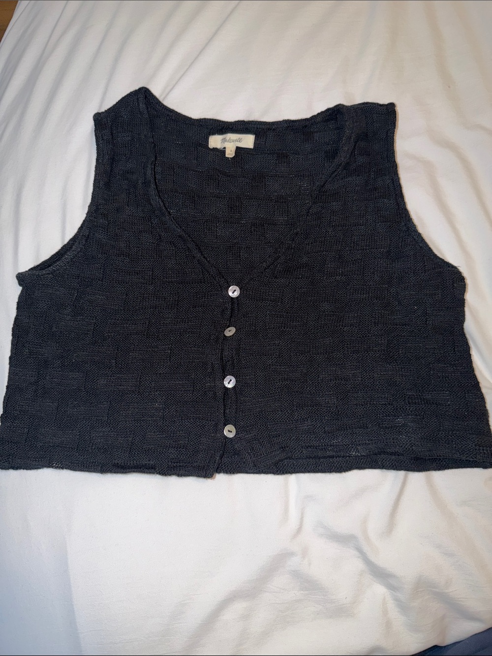 Madewell Sleeveless Black Knit Button-Front Crop Top